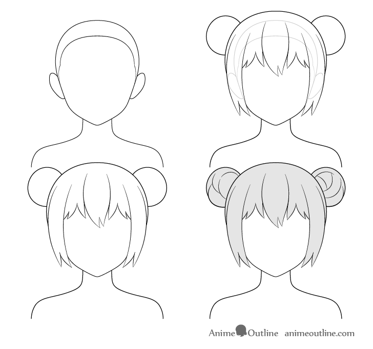 Anime hair buns step by step drawing