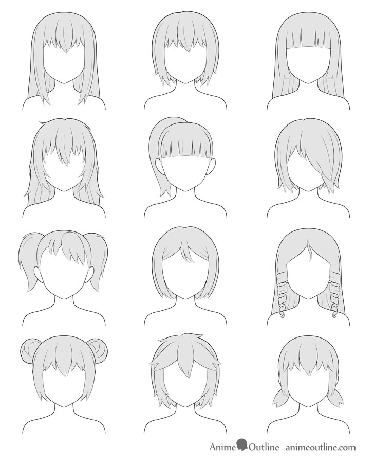 Anime hair different hairstyles drawing examples