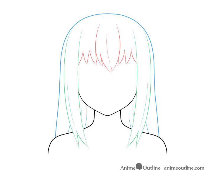 Anime long hair drawing breakdown