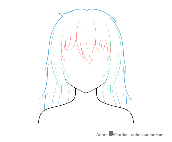 Anime long messy hair drawing breakdown