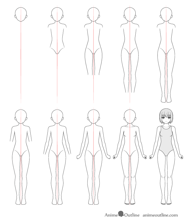 Anime girl full body drawing step by step