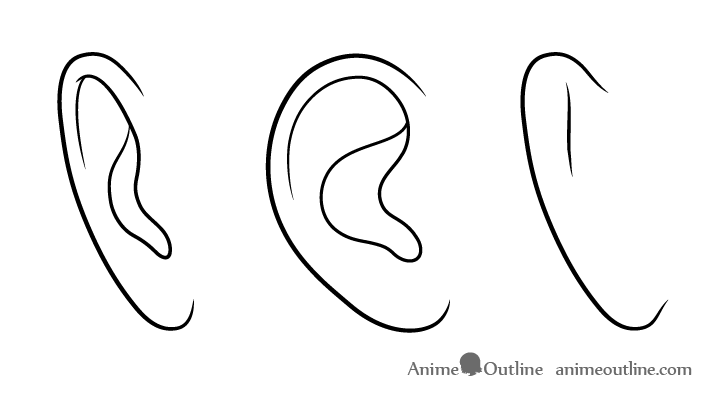 Anime ear different views drawing
