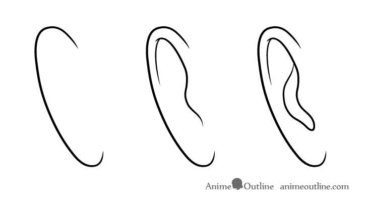 Anime ear drawing step by step front view