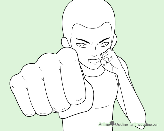 Anime guy punching line drawing