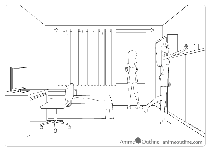 Anime room and character in perspective