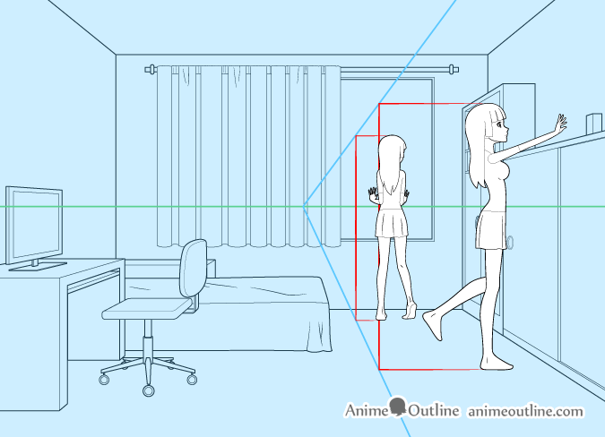 Perspective drawing anime girl in room