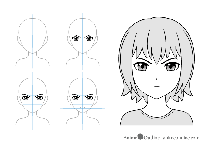 12 Anime Facial Expressions Chart Drawing Tutorial Animeoutline