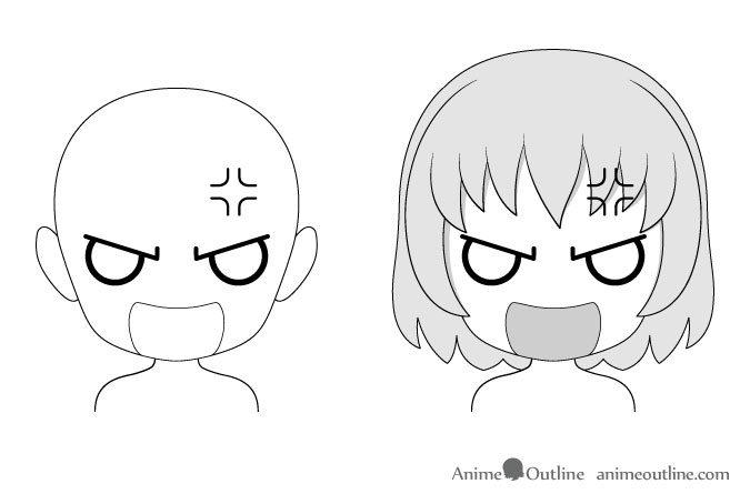 Anime chibi angry facial expression drawing