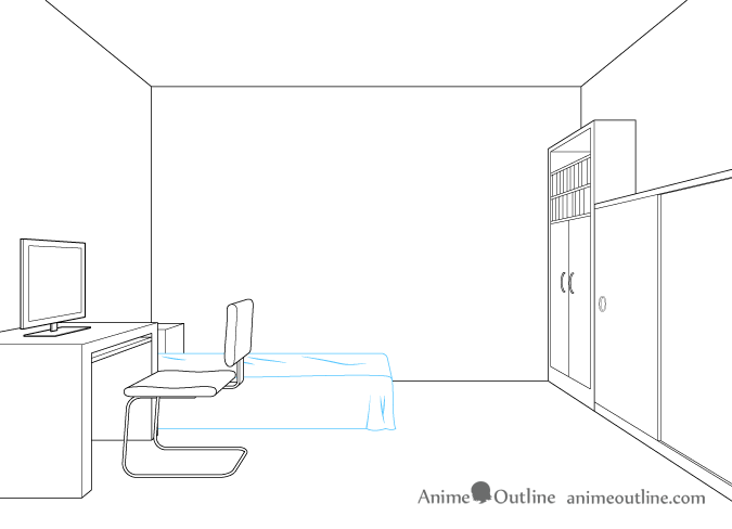 One point perspective drawing bed