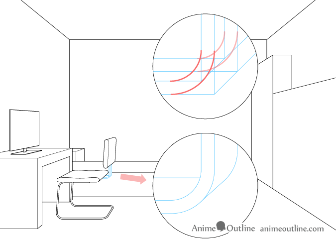 One point perspective drawing computer chair backrest attachment