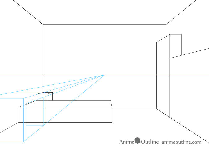 One point perspective drawing computer desk