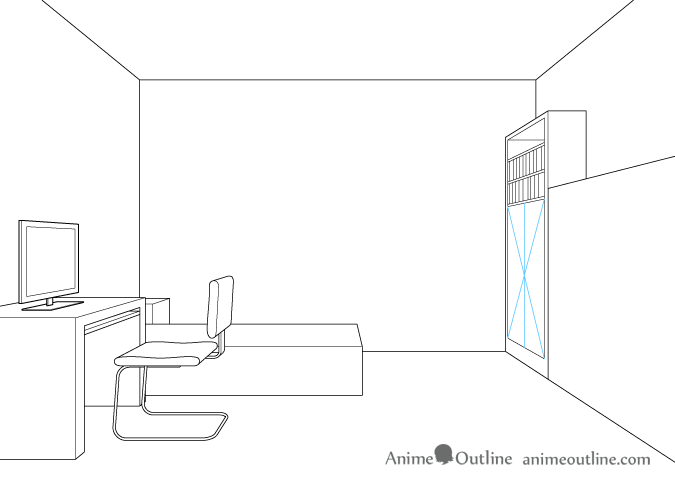 One point perspective drawing cupboard doors