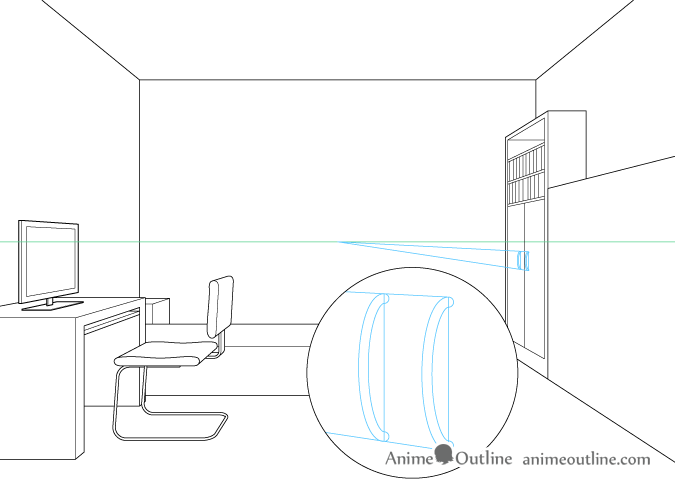 One point perspective drawing cupboard door handles