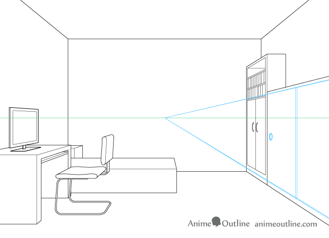 One point perspective drawing cupboard sliding doors