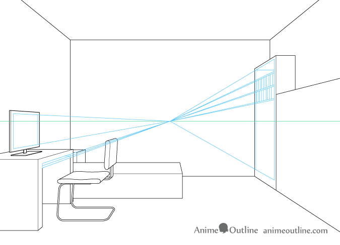 One point perspective drawing furniture details