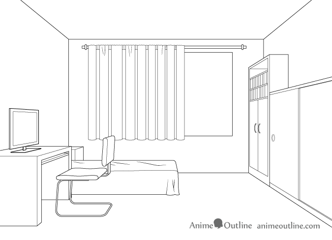 one point perspective room drawing tutorial - animeoutline