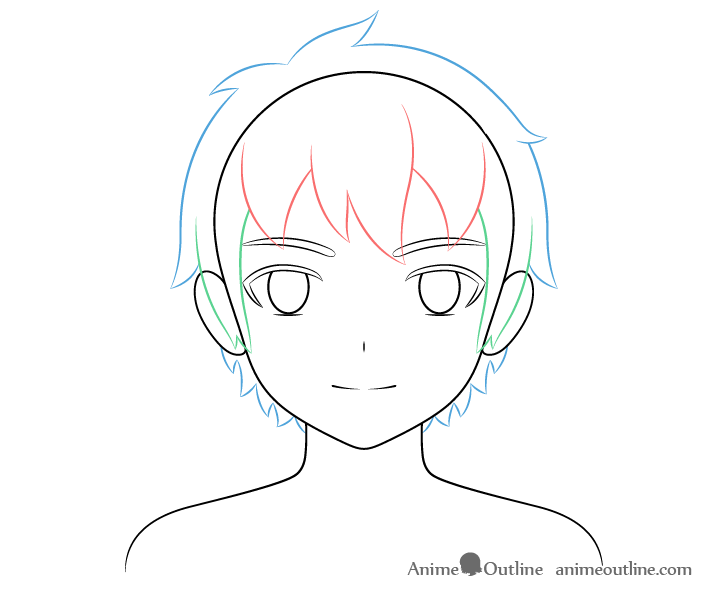 Anime boy hair line drawing