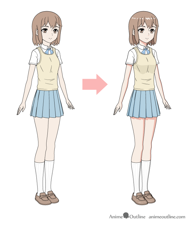 Anime girl in school uniform color and shading