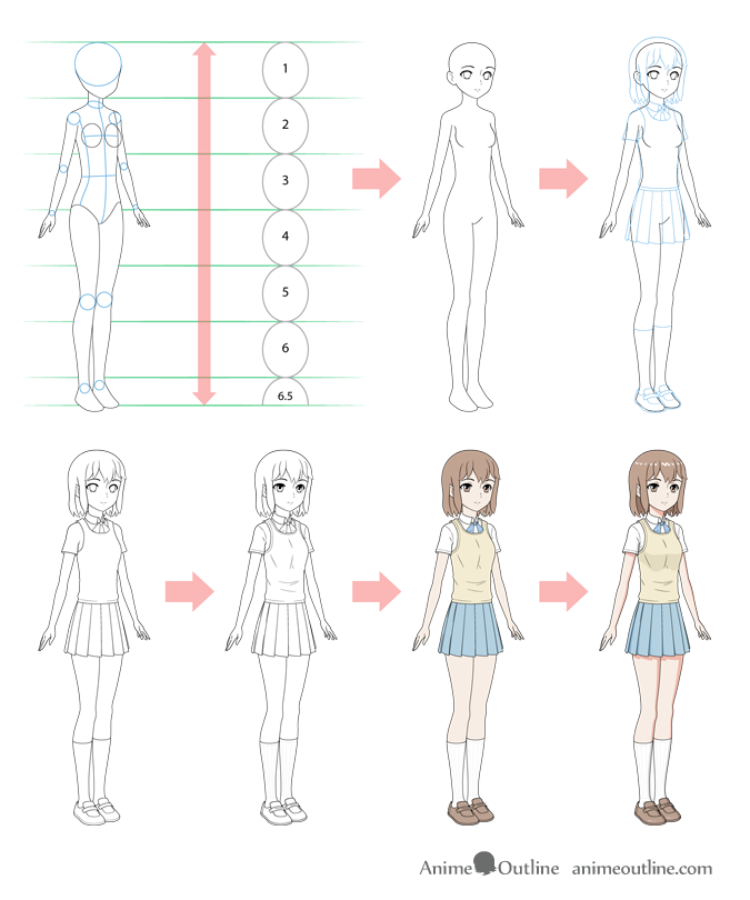 How to draw Anime GIRL - step by step