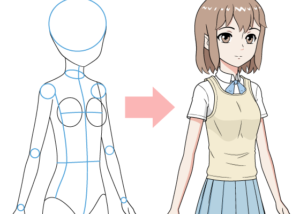 Anime school girl drawing