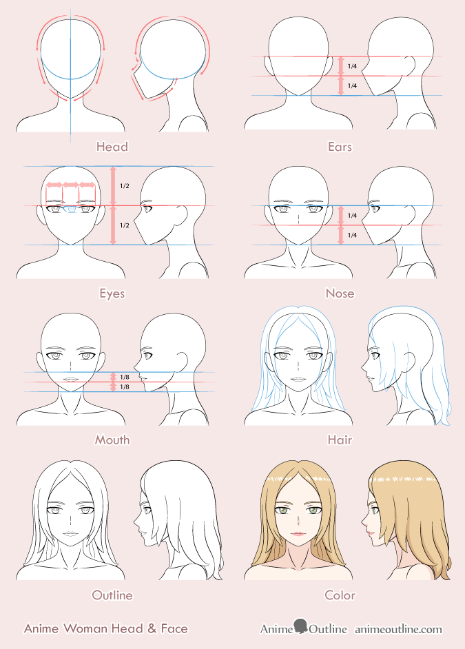 Anime Face Drawing Tutorial  How to Draw Anime Girl Face easy Step by Step   YouTube