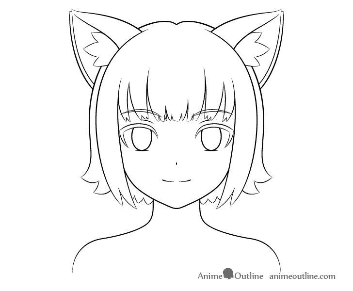 Anime Girl Drawing with Cat Ears · Creative Fabrica