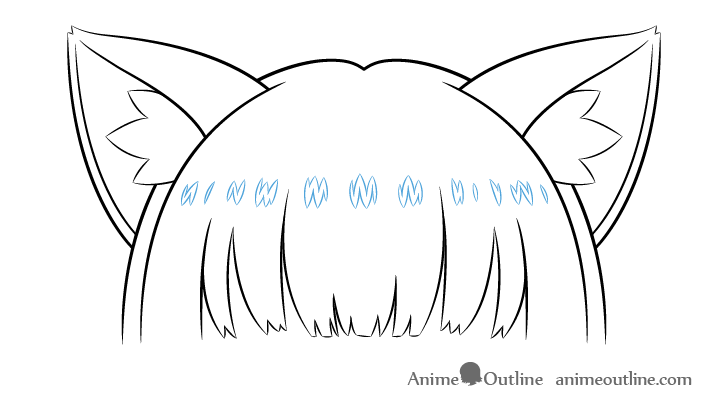 Anime cat girl ears hair highlights drawing
