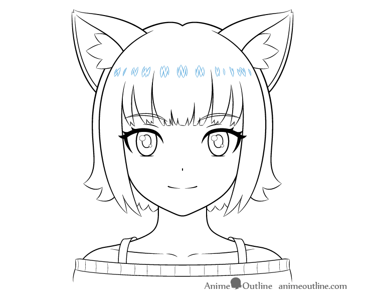 Anime cat girl hair highlights drawing