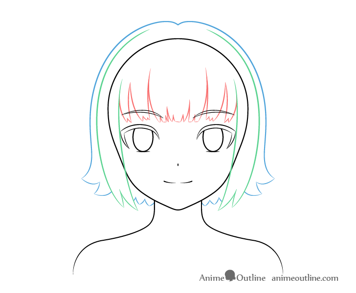Anime cat girl hair outline drawing
