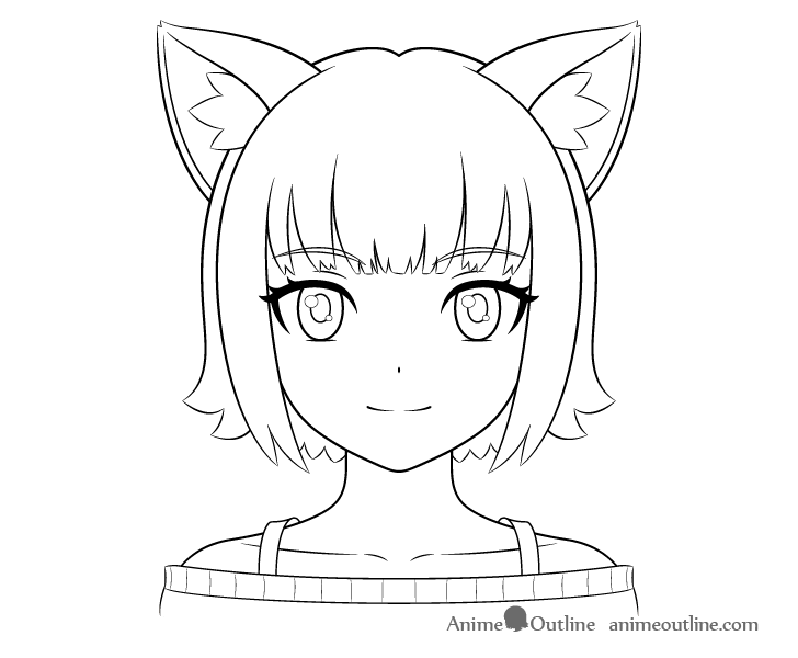 Anime cat girl outline drawing