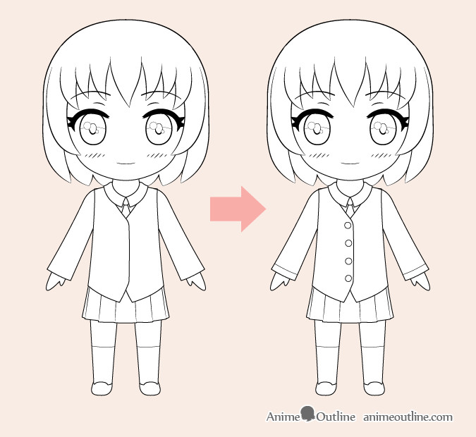 Chibi anime girl line drawing