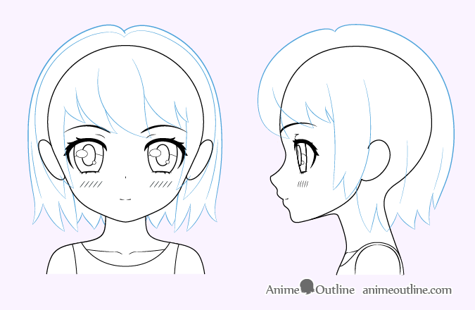 Cute anime girl hair drawing