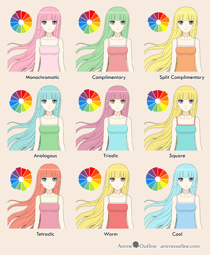 Anime girl different color combinations examples