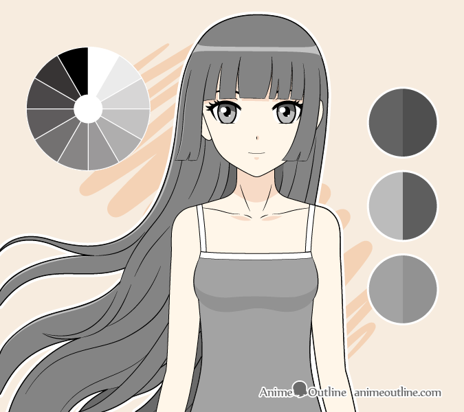 Anime girl achromatic drawing