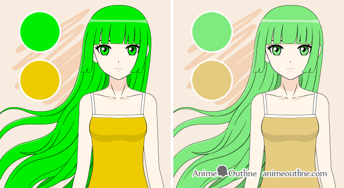 Anime girl drawing color intensity example