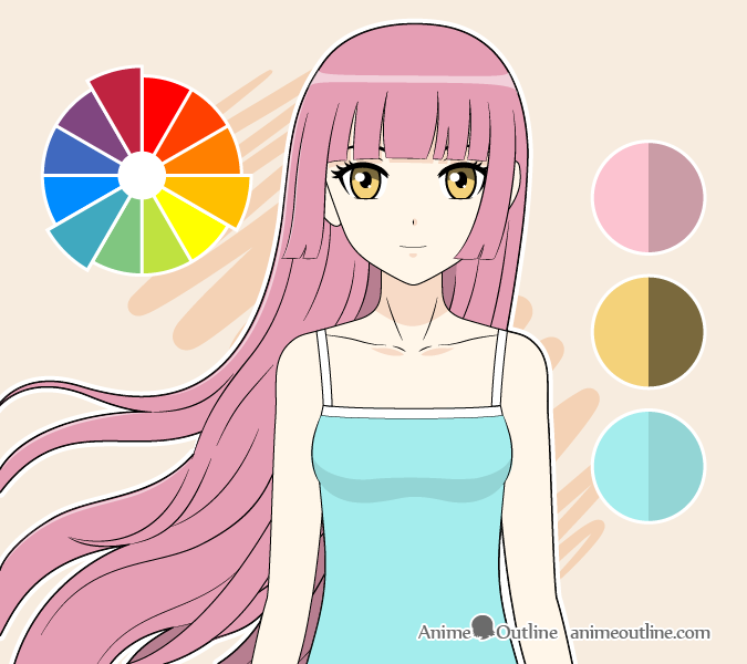 Anime girl triadic colors drawing