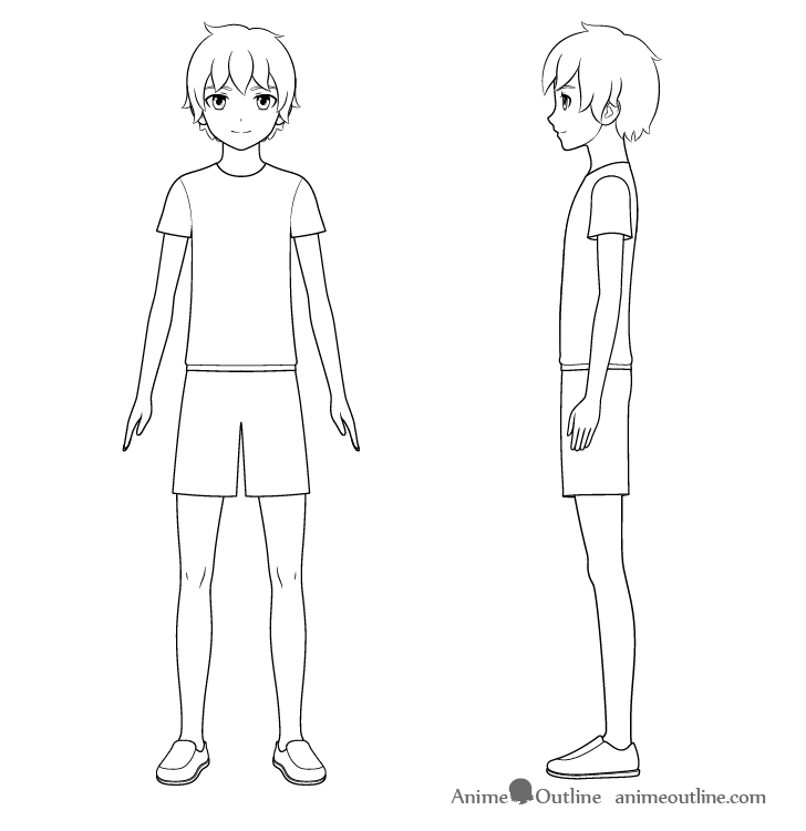 Anime boy body basic line drawing