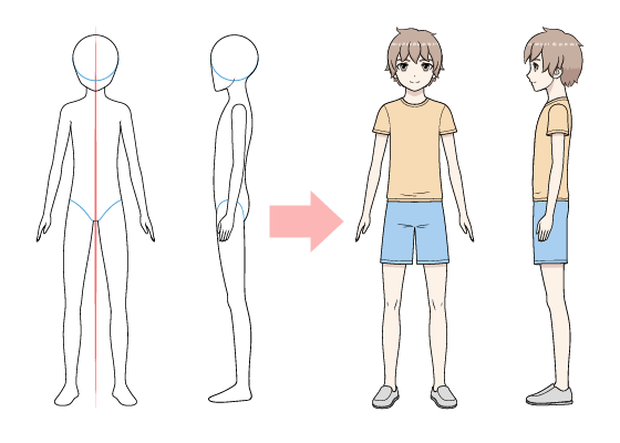 How To Draw An Anime Boy Full Body Step By Step Animeoutline Drawing anime guy step by step step 1 draw the overall shape of the male body drawing anime guy entire body structure. how to draw an anime boy full body step