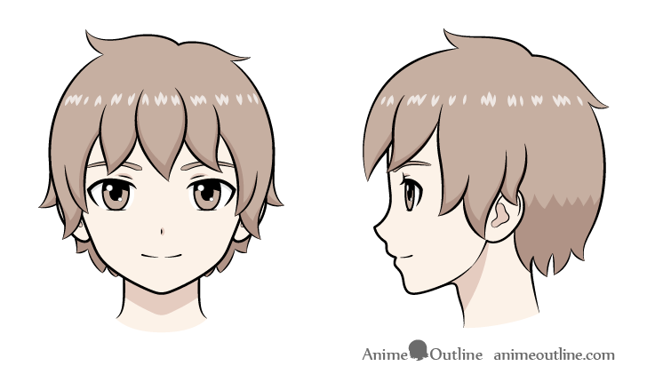 Anime boy head front and side view drawing