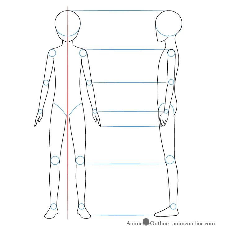 Anime boy front and side view drawing