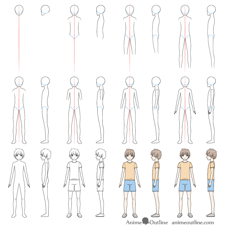 Anime boy full body drawing step by step