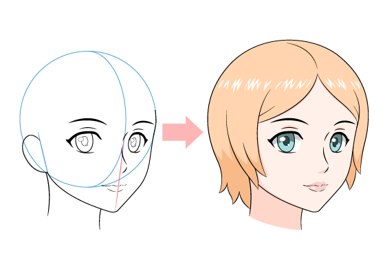 Anime female face 3/4 view drawing tutorial