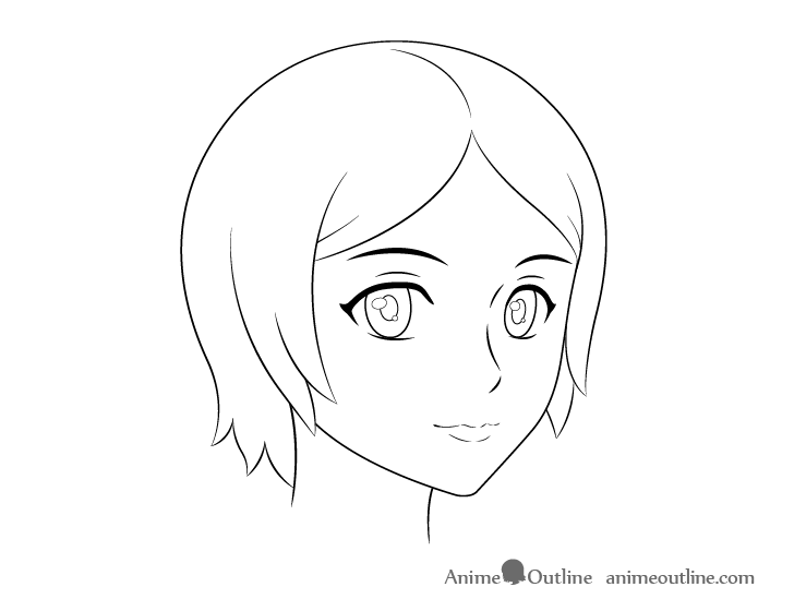 Anime female face 3/4 view line drawing