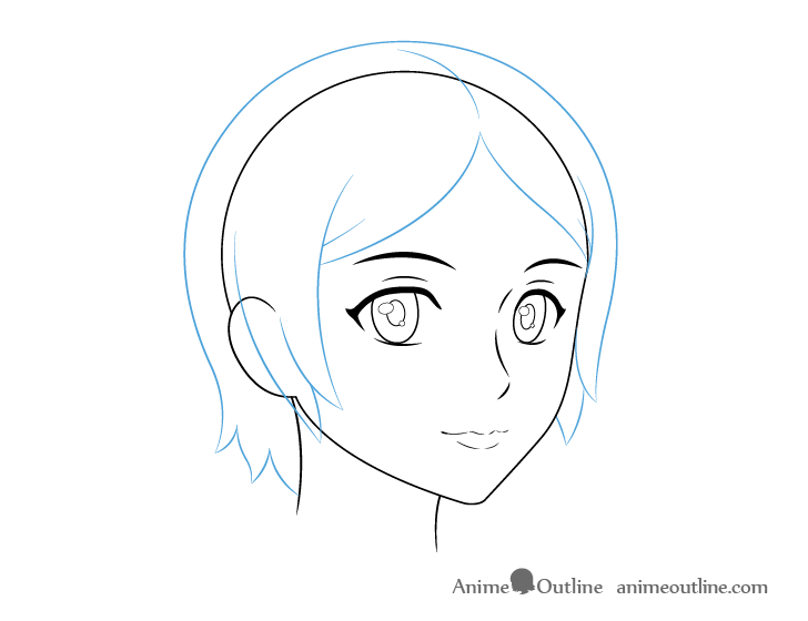 Anime female hair 3/4 view drawing