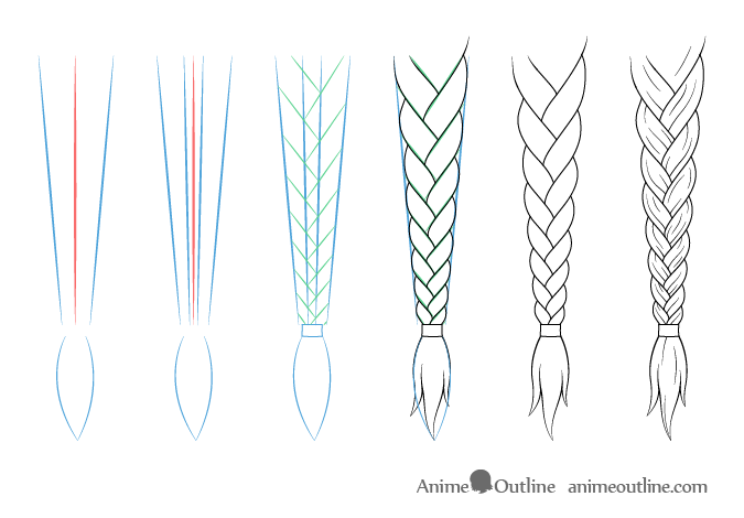 Straight anime braid drawing