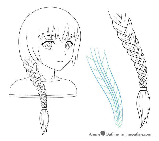 Anime girl with braid drawing