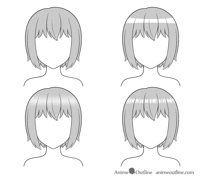 Anime hair highlights drawing examples