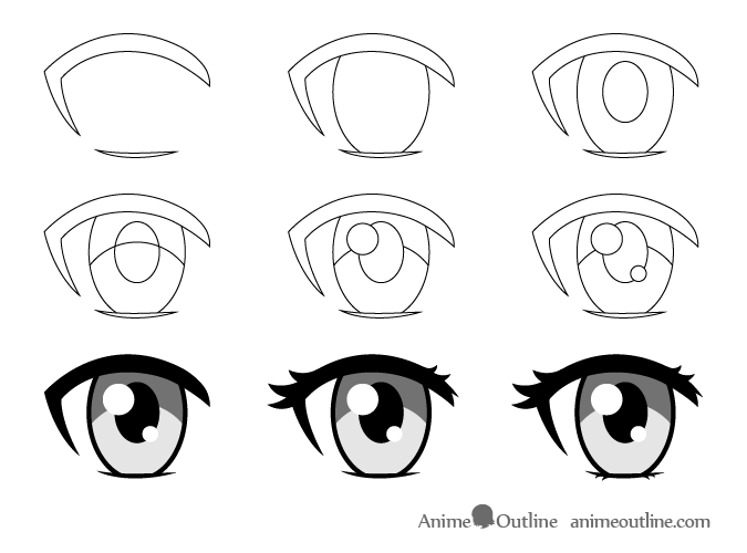 Female anime eye drawing step by step