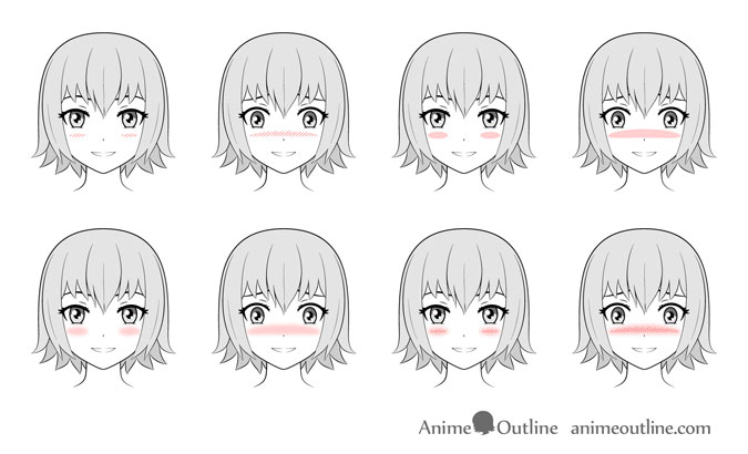 Anime faces with blush drawing examples