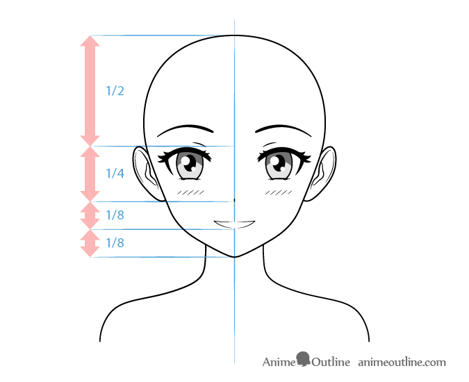 Anime female character happy face drawing